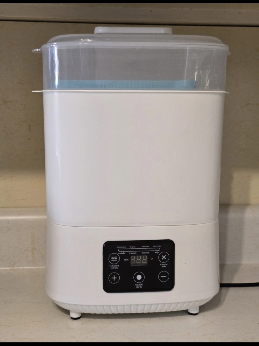 White Electric Baby Bottle SterilizerDigital Control Panel RemovableTray Ton